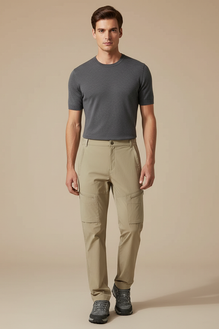 Pantalon Cargo Beige Homme Extensible Léger Randonnée - Polyester
