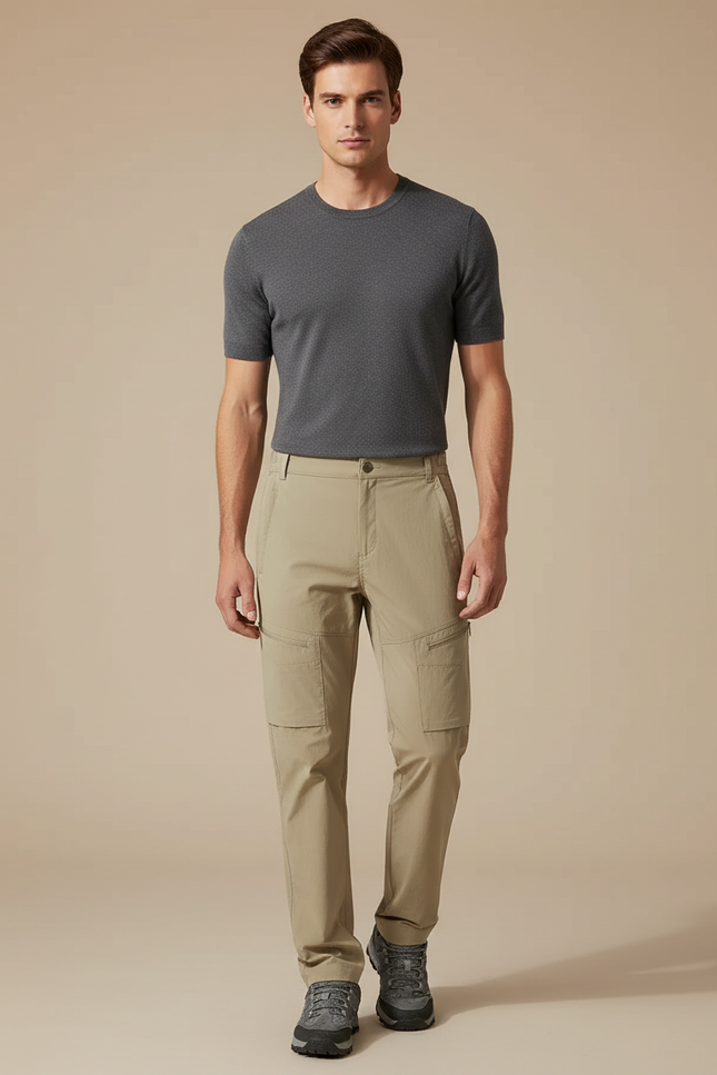 Pantalon Cargo Beige Homme Extensible Léger Randonnée - Polyester