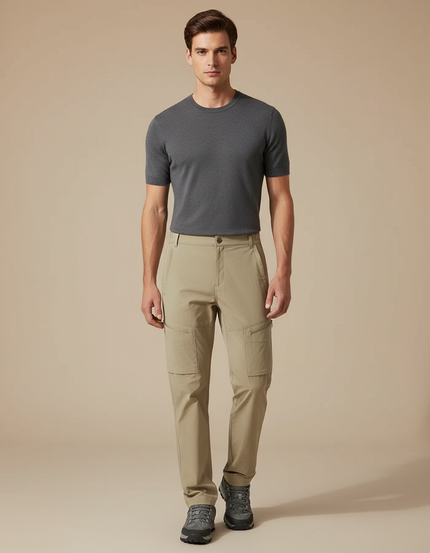 Pantalon Cargo Beige Homme Extensible Léger Randonnée - Polyester