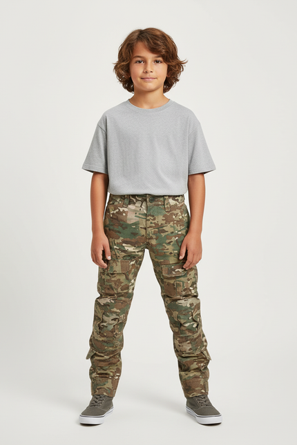 Pantalon Cargo Camouflage Militaire Enfant Multi-Poches Décontracté - Multicolore Toile