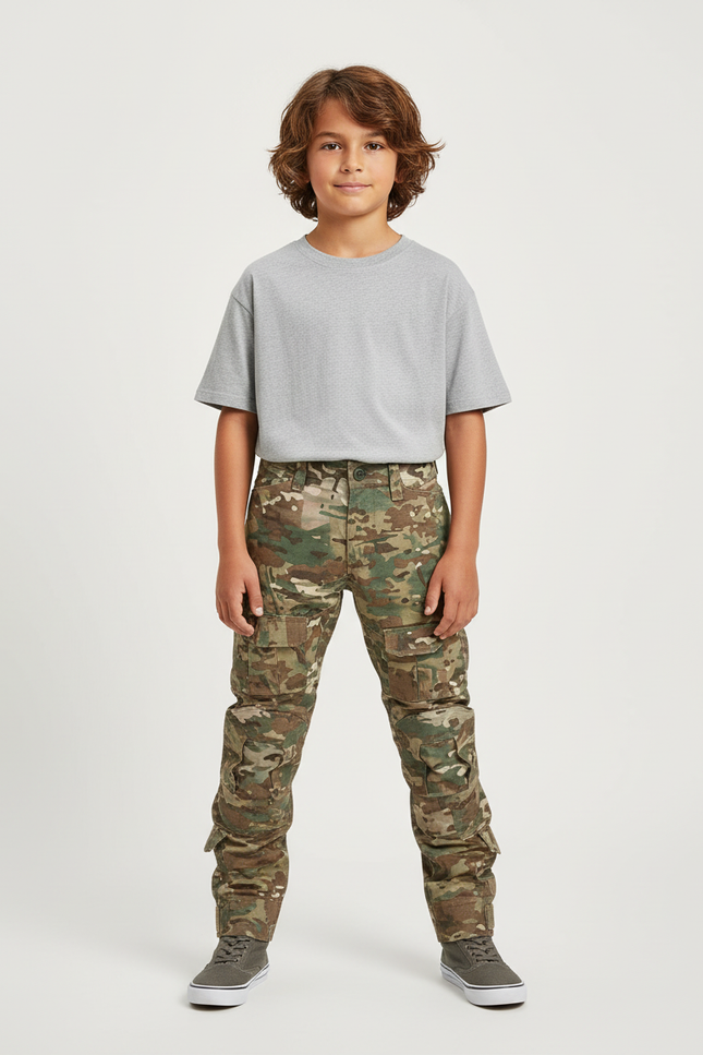 Pantalon Cargo Camouflage Militaire Enfant Multi-Poches Décontracté - Multicolore Toile
