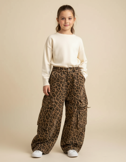 Pantalon Cargo Léopard Ample Enfant Multipoches Décontracté - Imprimé Jean