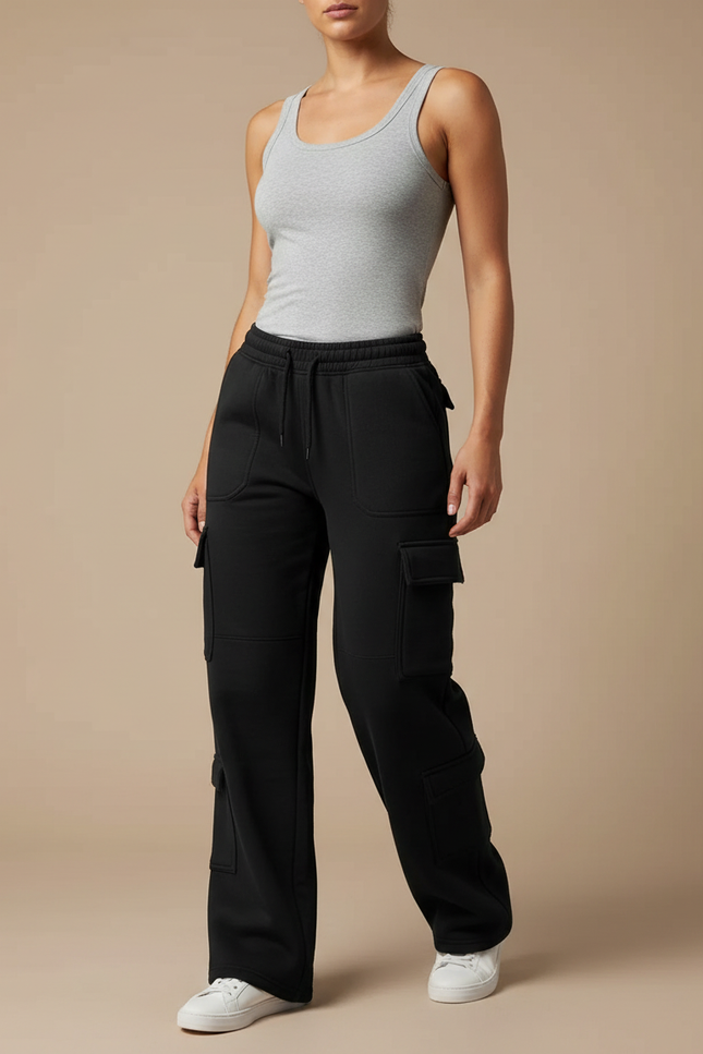 Pantalon Cargo Femme - Noir Molleton