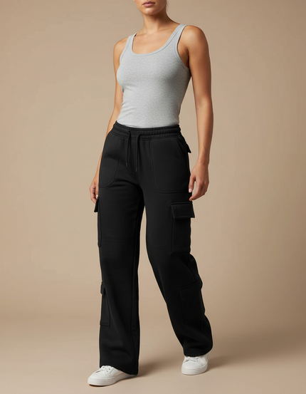 Pantalon Cargo Femme - Noir Molleton