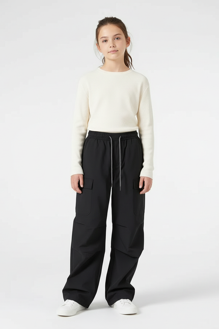 Pantalon Cargo Fille Noir Parachute Softshell - Polyester