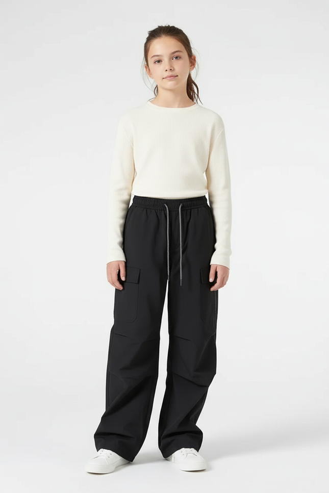 Pantalon Cargo Fille Noir Parachute Softshell - Polyester