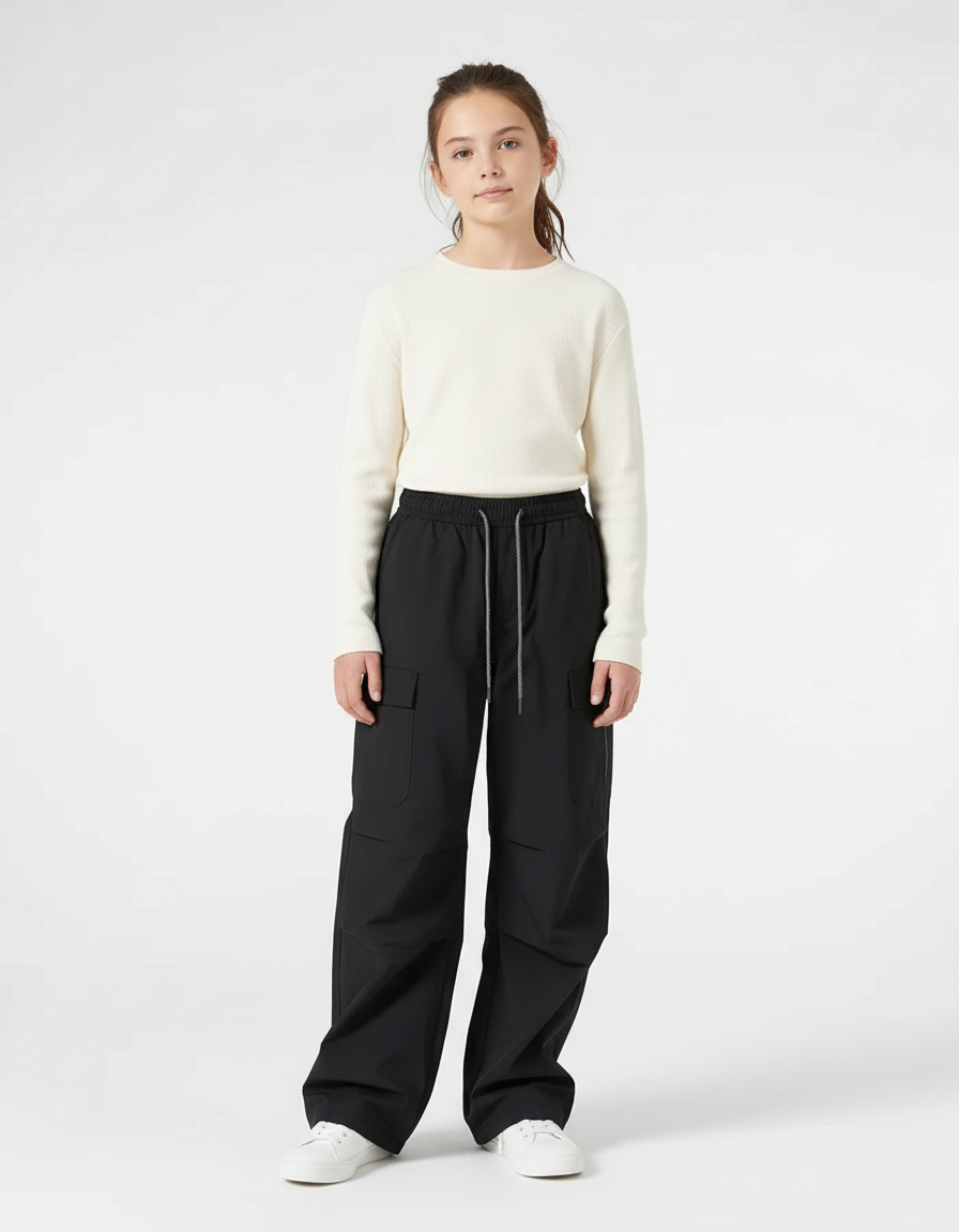 Pantalon Cargo Fille Noir Parachute Softshell - Polyester