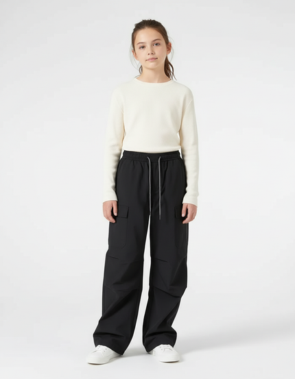 Pantalon Cargo Fille Noir Parachute Softshell - Polyester