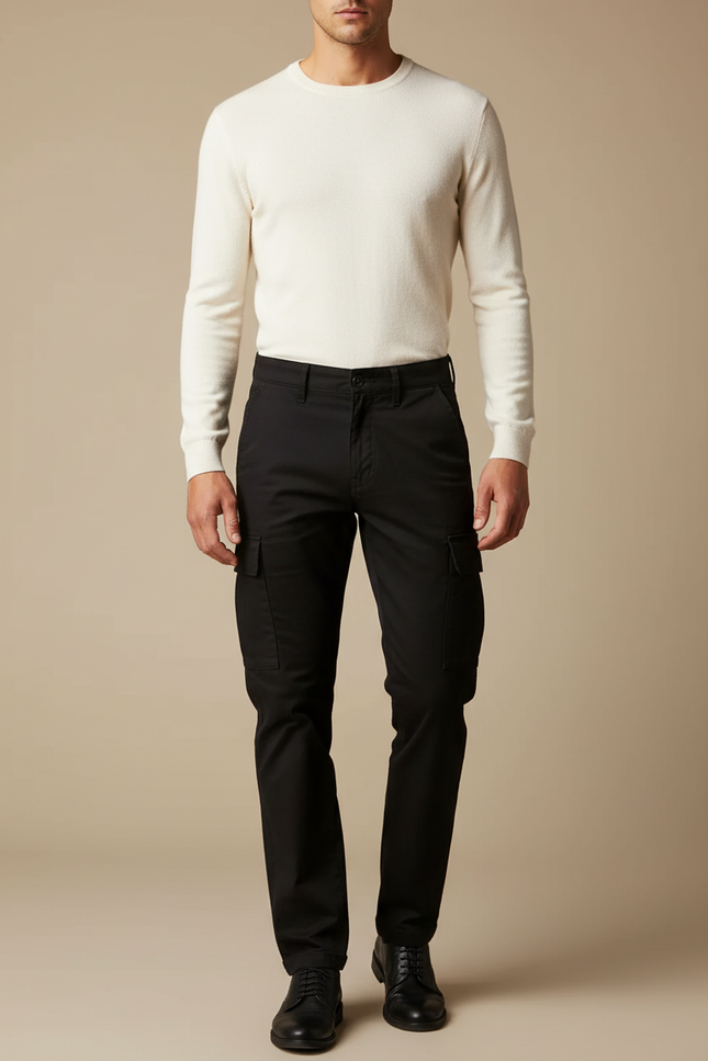 Pantalon Cargo Relaxed Fit - Noir Coton