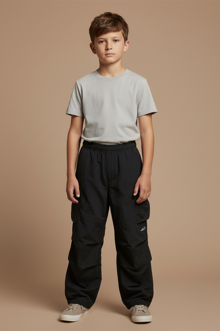 Pantalon Cargo Noir Enfant Décontracté Large - Polyester