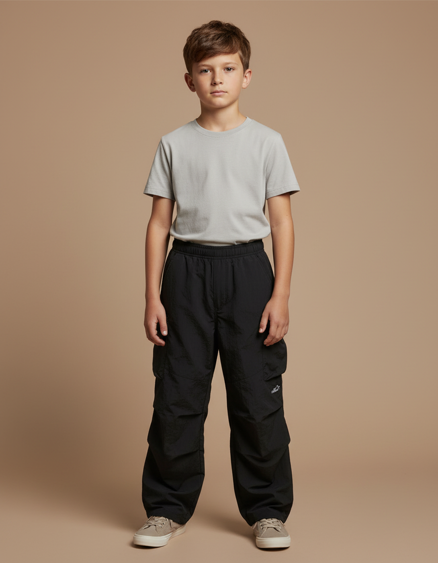Pantalon Cargo Noir Enfant Décontracté Large - Polyester