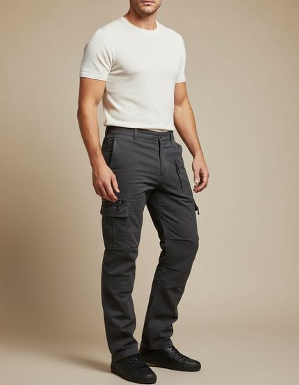 Pantalon Cargo Gris Coton Multipoches Décontracté Urbain