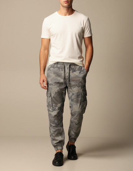 Pantalon Cargo Camouflage Gris Ample Multipoches - Toile