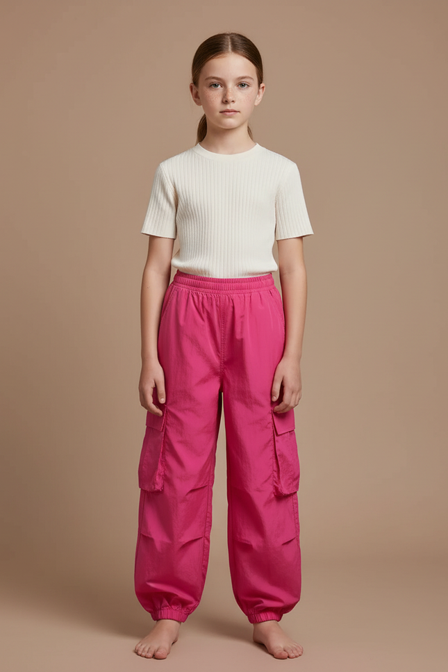 Pantalon Cargo Rose Ample Sportif Fille - Polyester