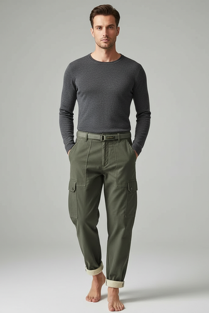 Pantalon Cargo Doublé - Kaki Coton