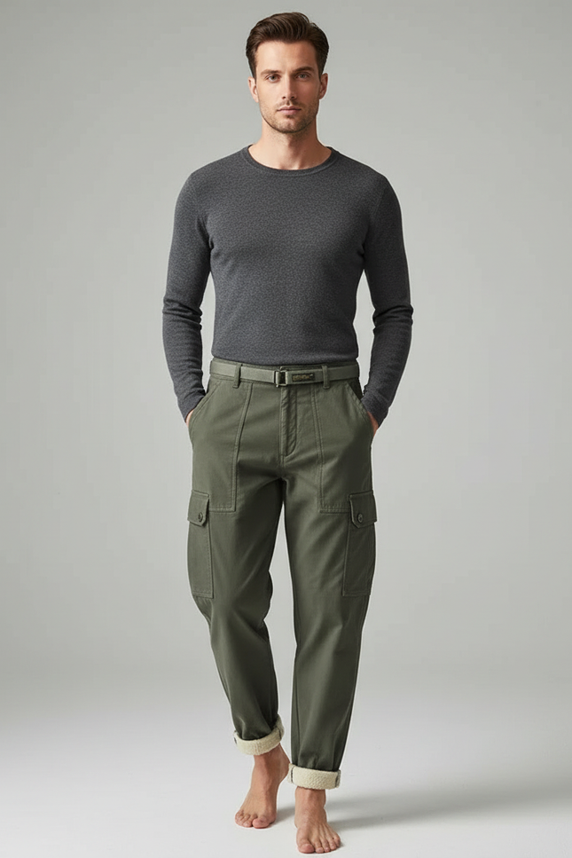 Pantalon Cargo Doublé - Kaki Coton