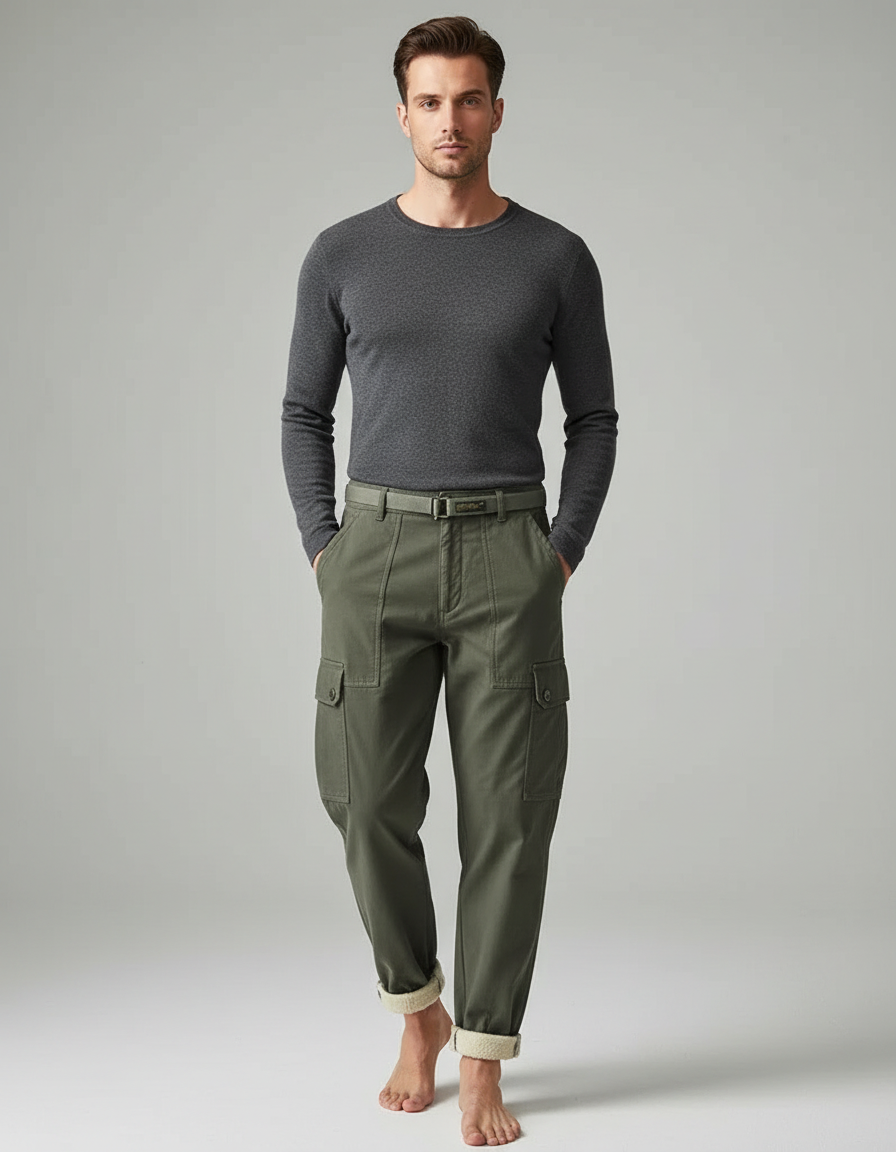 Pantalon Cargo Doublé - Kaki Coton