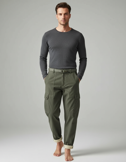 Pantalon Cargo Doublé - Kaki Coton