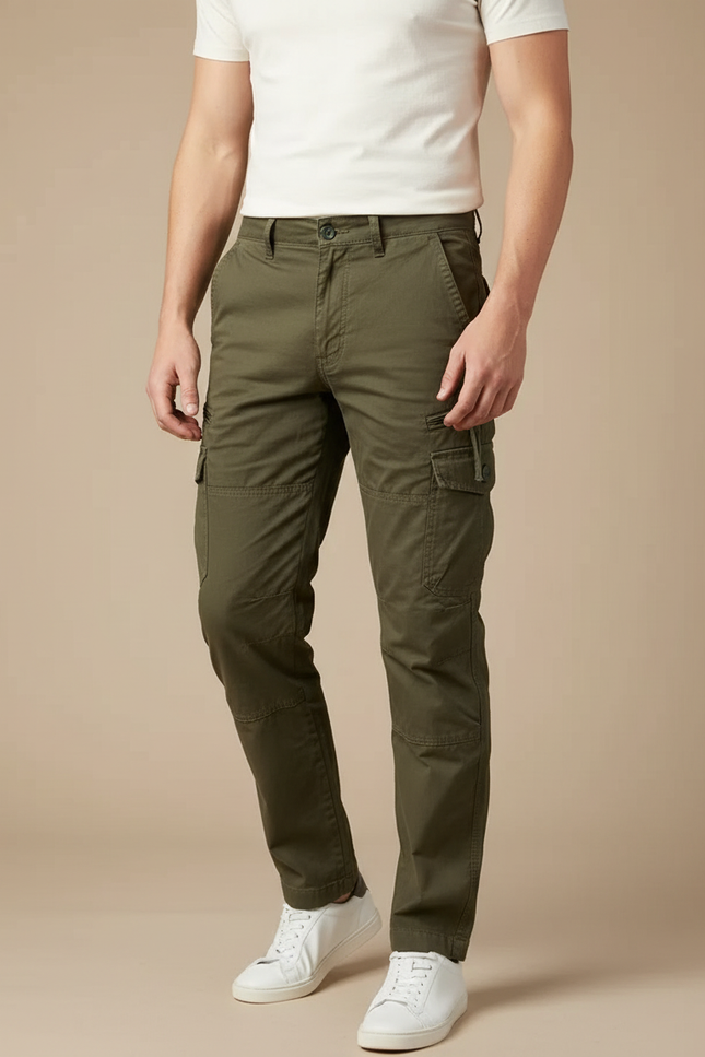 Pantalon Cargo Vert Kaki Coton Droit Homme Décontracté