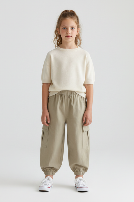 Pantalon Cargo Beige Ample Coton Enfant