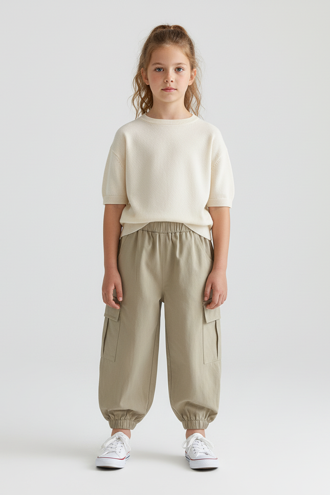 Pantalon Cargo Beige Ample Coton Enfant