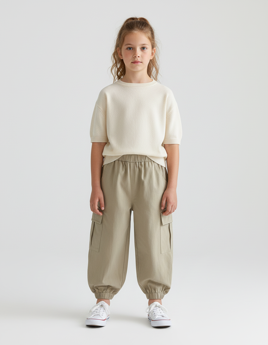 Pantalon Cargo Beige Ample Coton Enfant