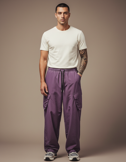 Pantalon Cargo Violet Ample Léger Multi-Poches Homme - Polyester