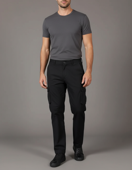 Pantalon Cargo Noir Coton Multipoches Homme Décontracté
