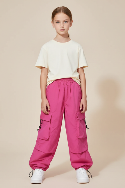 Pantalon Cargo Rose Ample Enfant Poches Streetwear - Polyester