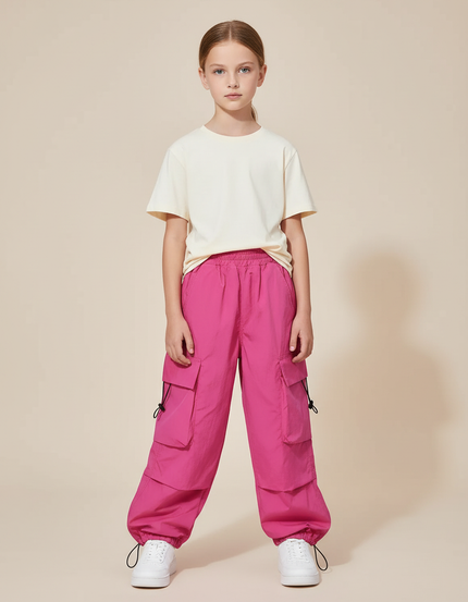Pantalon Cargo Rose Ample Enfant Poches Streetwear - Polyester