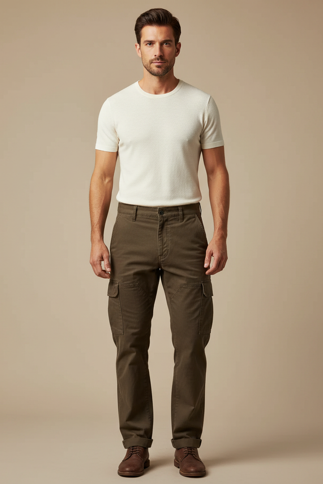 Pantalon Cargo Vert Olive - Kaki Coton