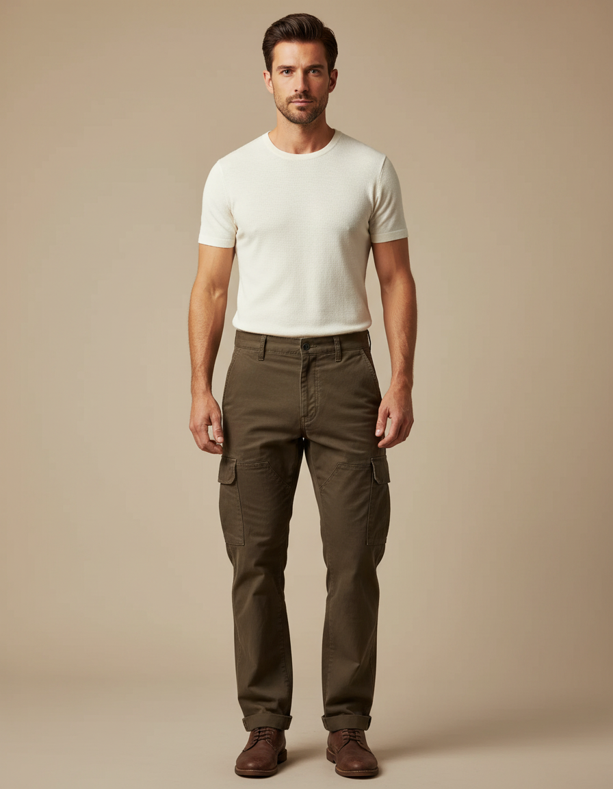 Pantalon Cargo Vert Olive - Kaki Coton