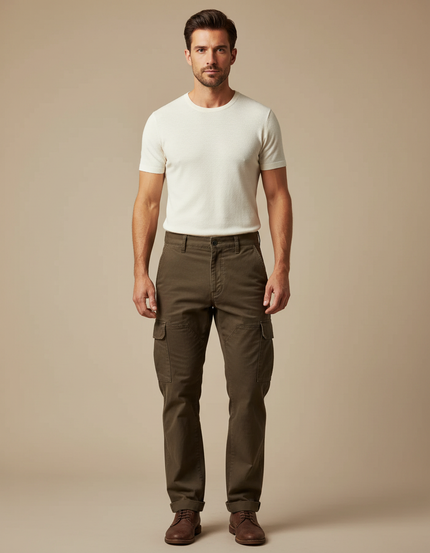 Pantalon Cargo Vert Olive - Kaki Coton