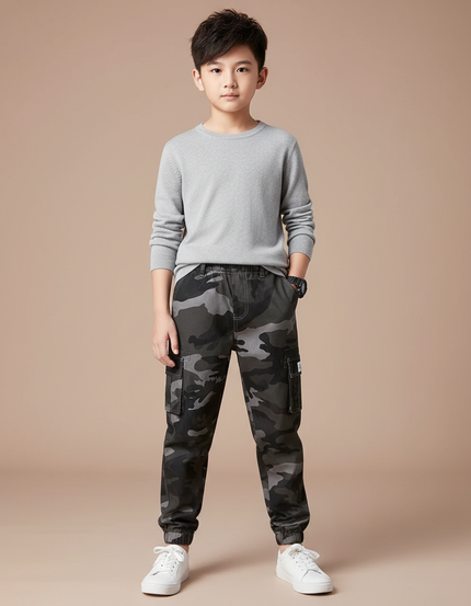 Pantalon Cargo Camouflage Gris Ample Enfant Décontracté - Toile