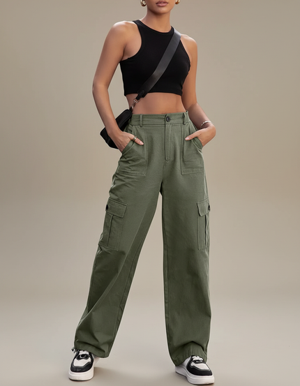Pantalon Cargo Vert Kaki Ample Décontracté Coton - Toile