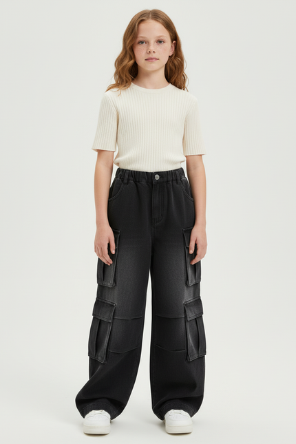 Pantalon Cargo Noir Ample Denim Multipoches - Jean