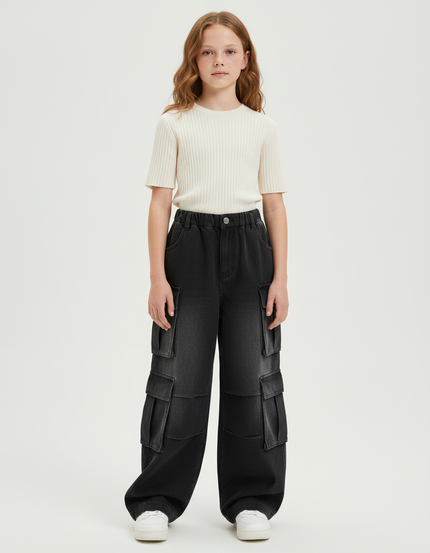 Pantalon Cargo Noir Ample Denim Multipoches - Jean