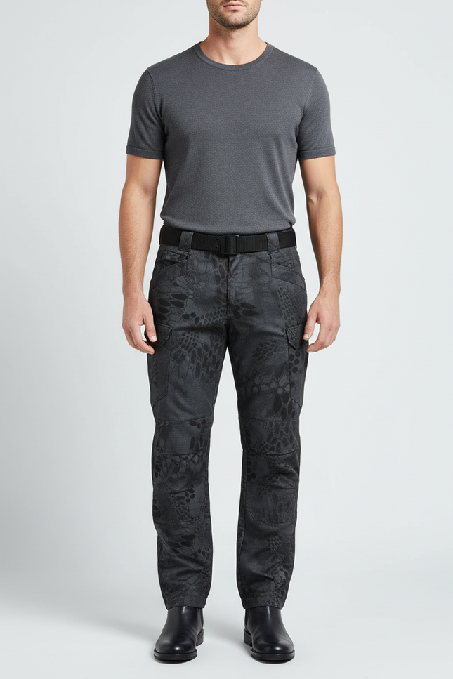 Pantalon Cargo Camouflage Gris Foncé Tactique Multipoches - Toile