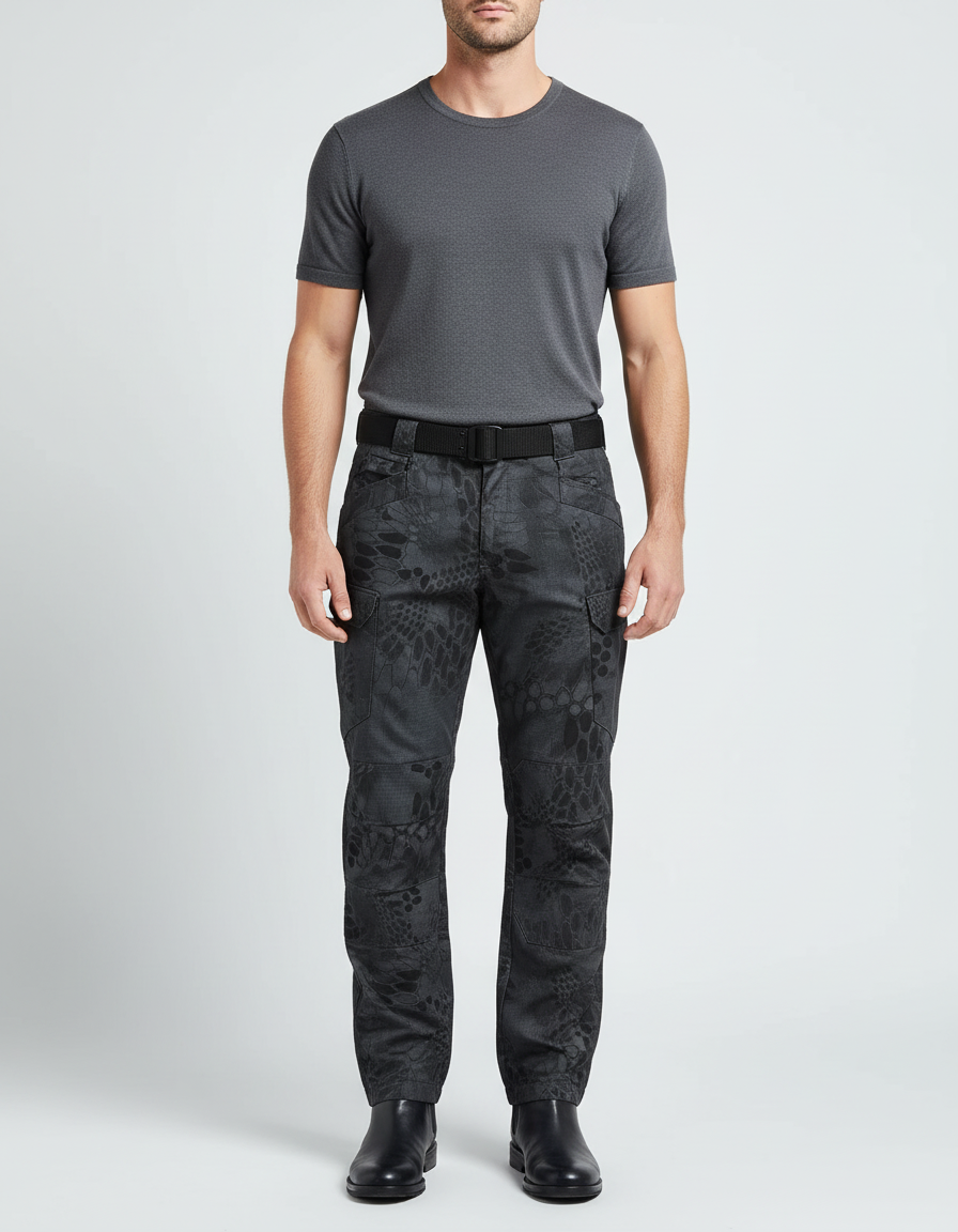 Pantalon Cargo Camouflage Gris Foncé Tactique Multipoches - Toile