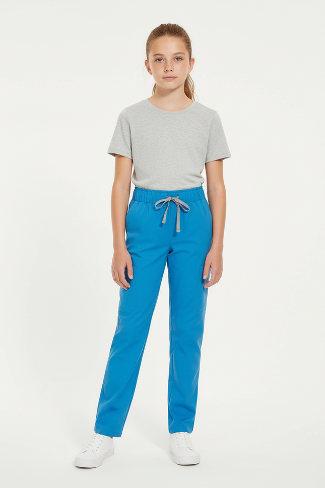 Pantalon Cargo Bleu Cordon Ample Enfant - Polyester