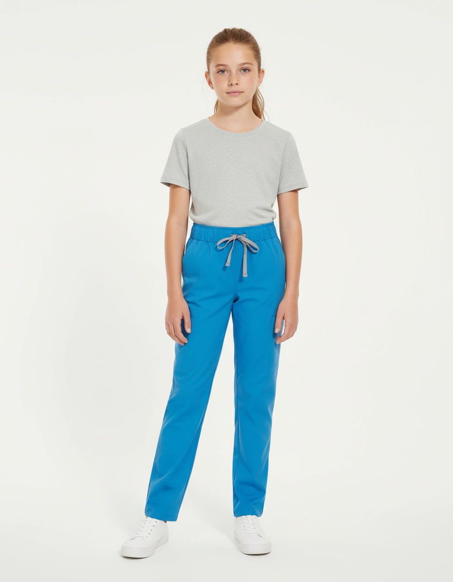 Pantalon Cargo Bleu Cordon Ample Enfant - Polyester