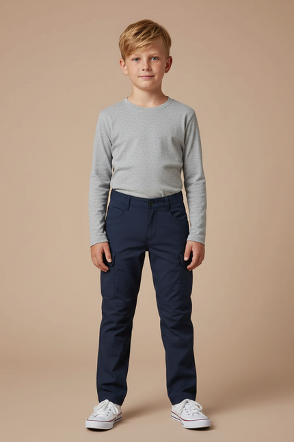 Pantalon Cargo Bleu Marine Enfant Coton Multi-Poches