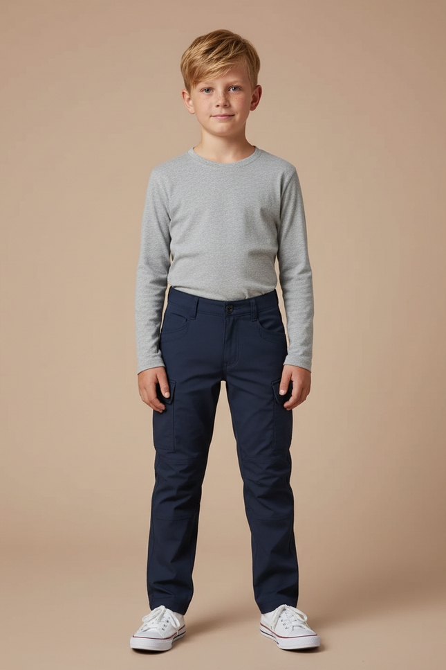Pantalon Cargo Bleu Marine Enfant Coton Multi-Poches