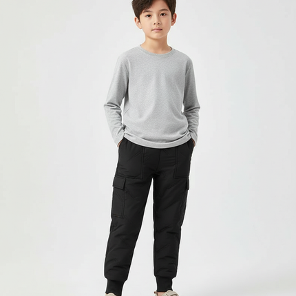 Pantalon Cargo Noir Matelassé Imperméable Enfant - Polyester