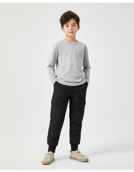 Pantalon Cargo Noir Matelassé Imperméable Enfant - Polyester