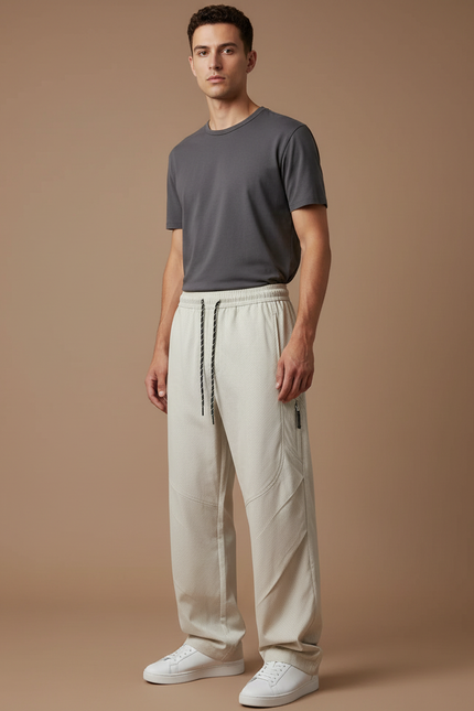 Pantalon Cargo Beige Droit Maille Décontracté Homme