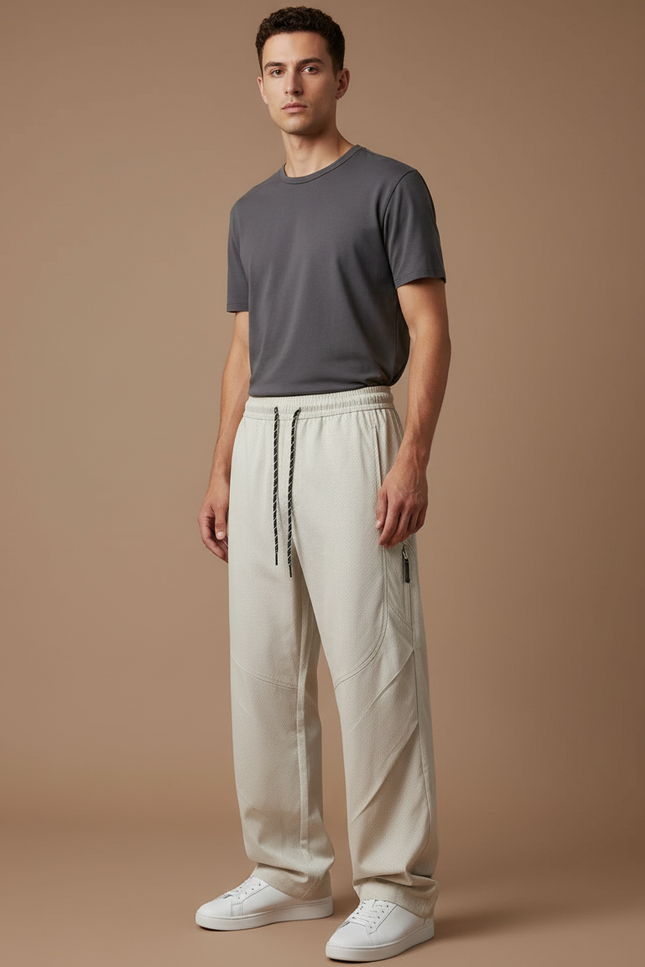 Pantalon Cargo Beige Droit Maille Décontracté Homme