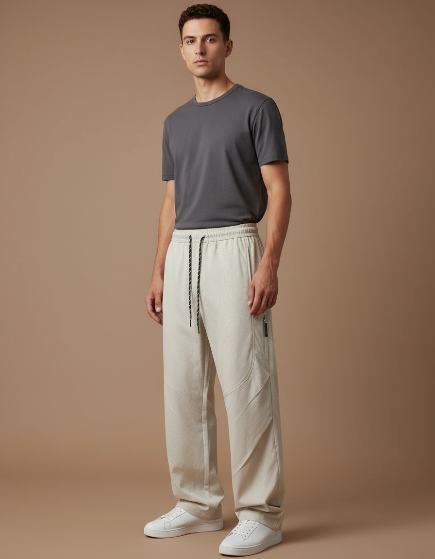 Pantalon Cargo Beige Droit Maille Décontracté Homme