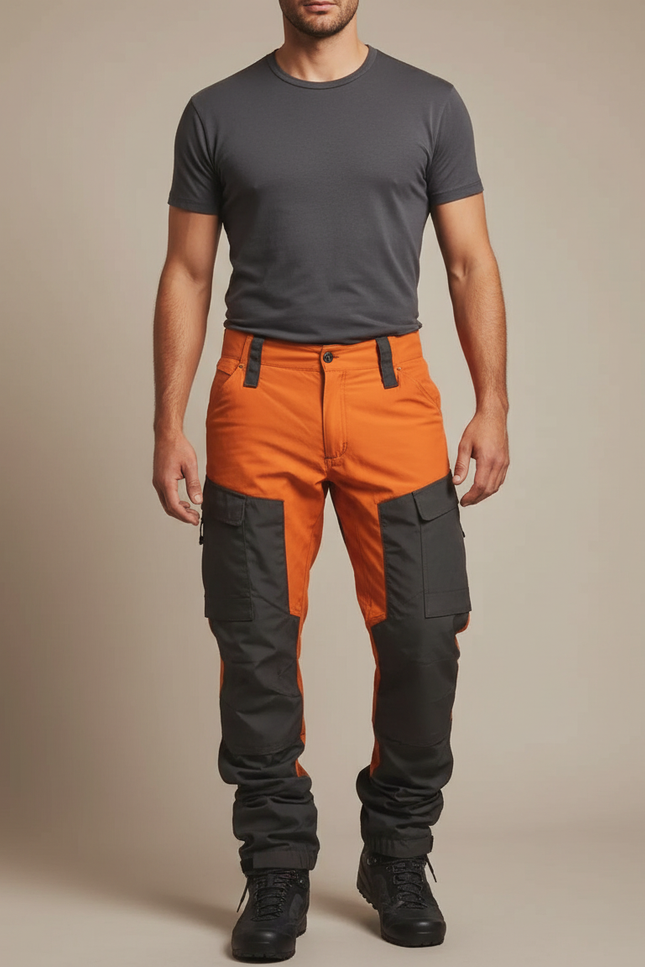 Pantalon Cargo Bicolore Orange Gris Multi-Poches Homme - Multicolore Polyester