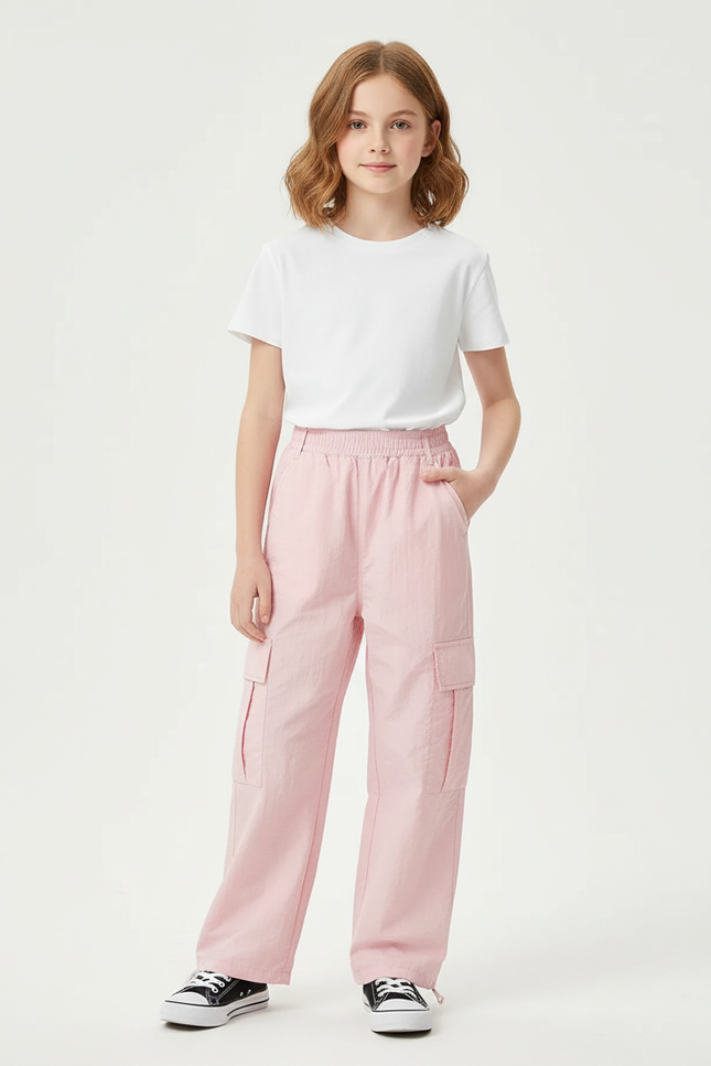 Pantalon Cargo Rose Ample Multipoches Coton Fille - Polyester